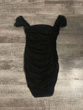 Princess Polly Black Ruched Mesh Mini Dress Size US 4